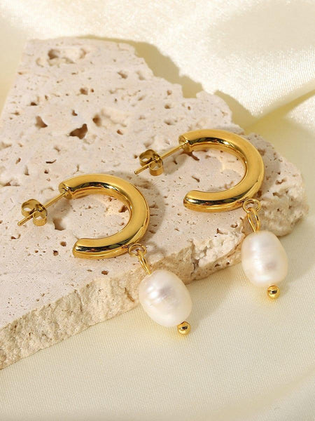 Freshwater Pearl C-Hoop Earrings - Arabella Cleo