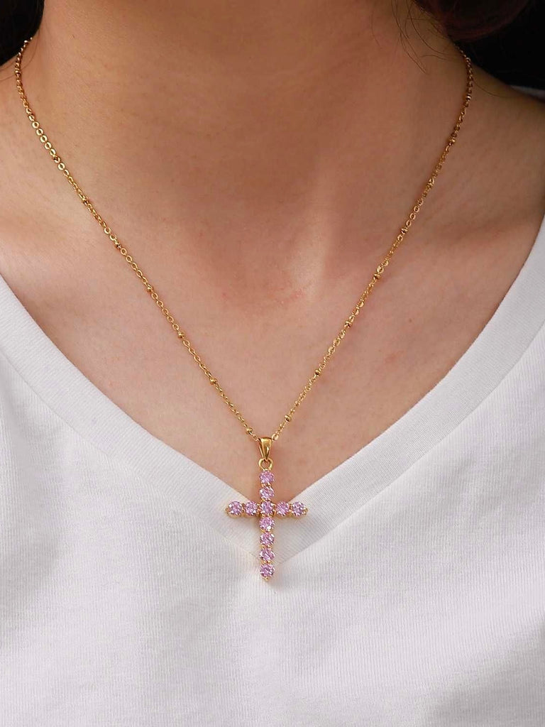 Pink Crystal Cross Necklace– Arabella Cleo