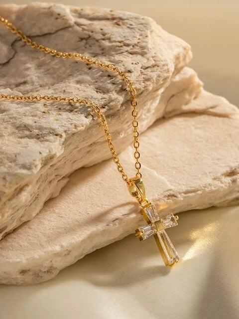 Gemstone Cross Necklace - Arabella Cleo