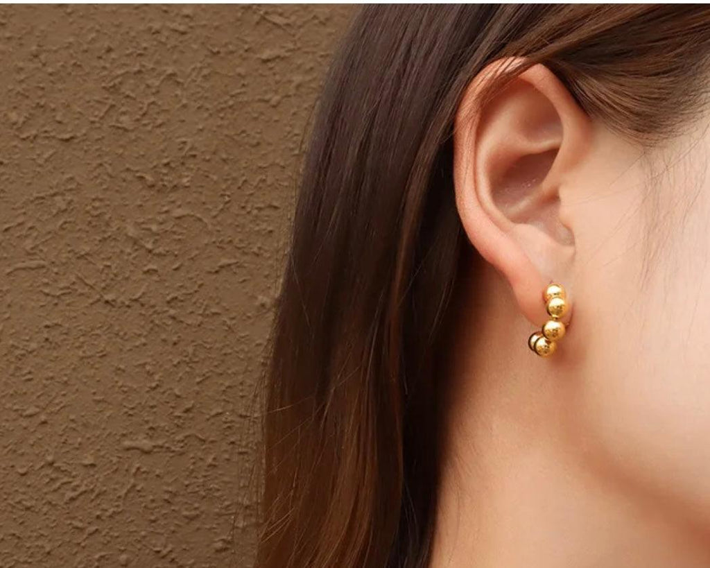 Gold C-hoop Ball Earrings - Arabella Cleo