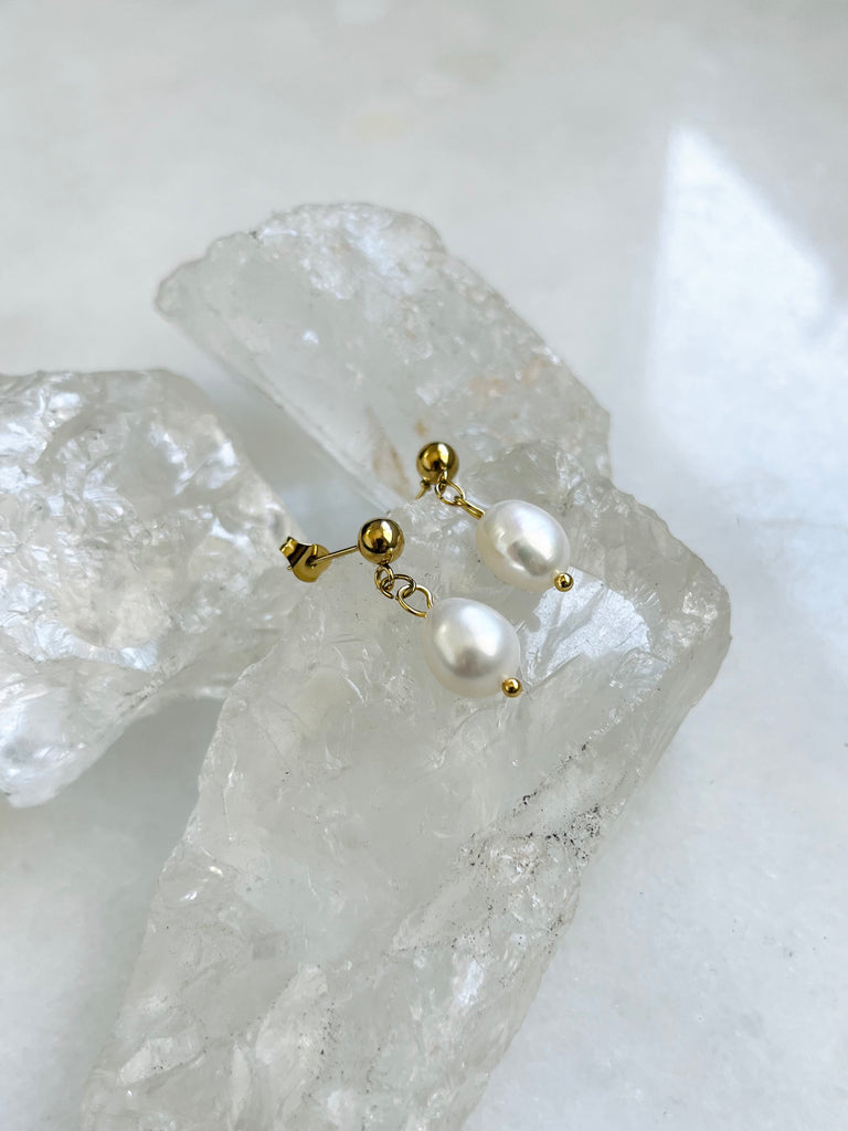 Freshwater Pearl Drop Stud Earrings - Arabella Cleo