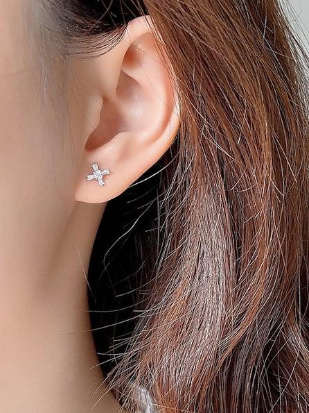 Silver Cross Gemstone Stud Earrings - Arabella Cleo