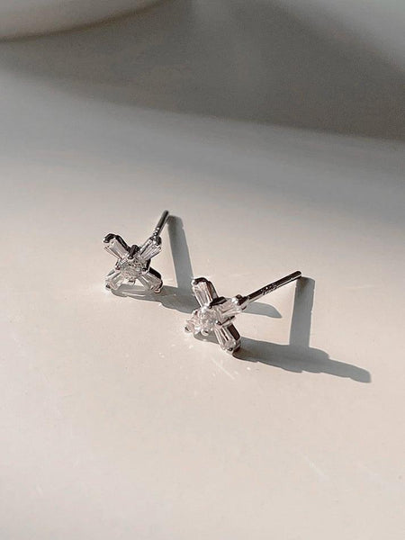 Silver Cross Gemstone Stud Earrings - Arabella Cleo