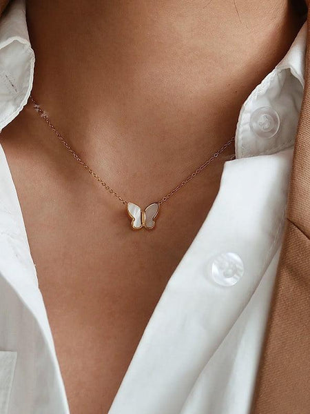 Shell Butterfly Pendant Necklace - Arabella Cleo