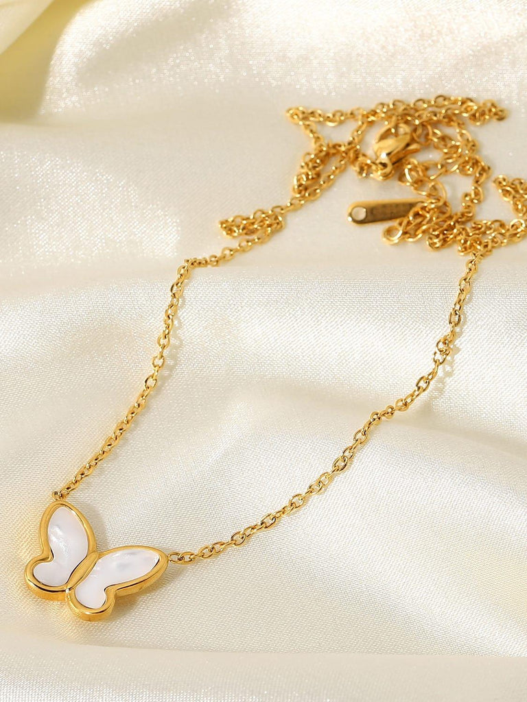 Shell Butterfly Pendant Necklace - Arabella Cleo