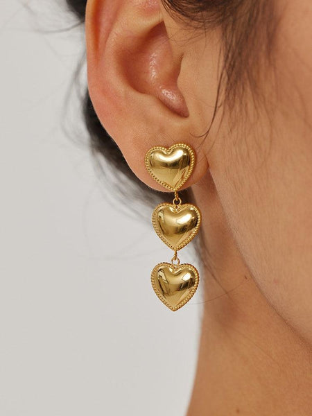 Triple Love Heart Drop Earrings - Arabella Cleo