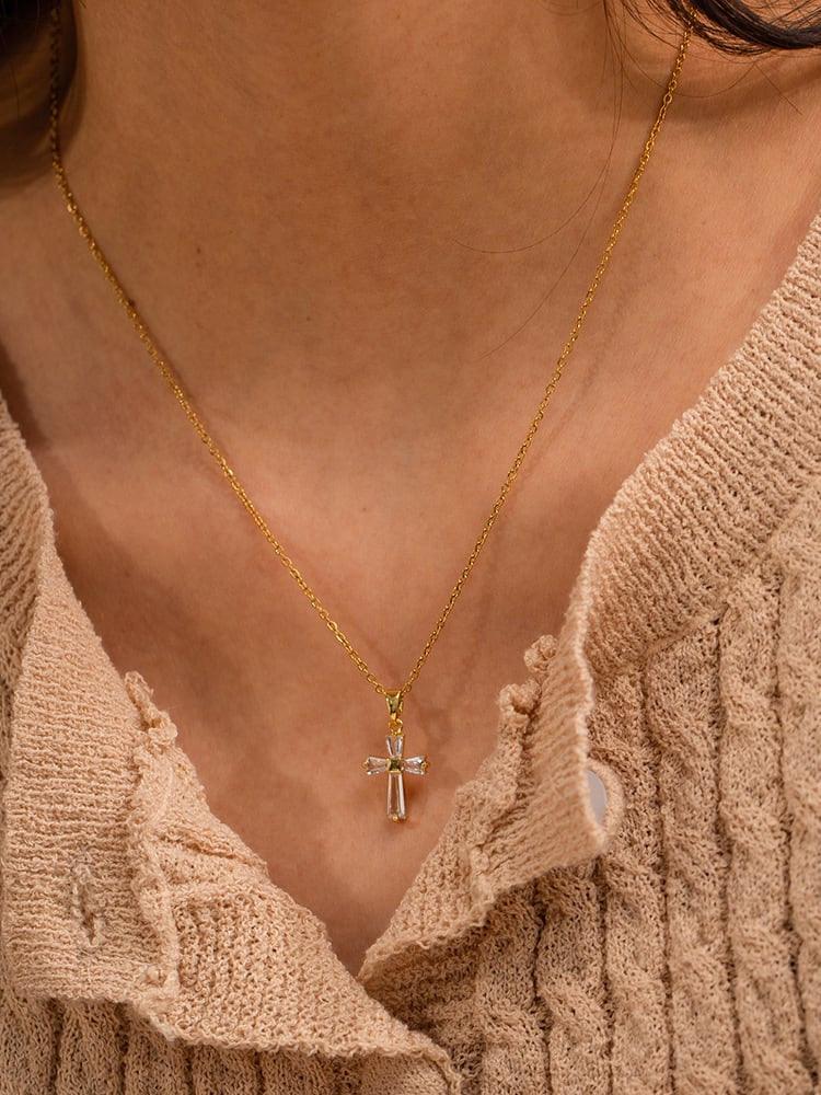 Gemstone Cross Necklace - Arabella Cleo