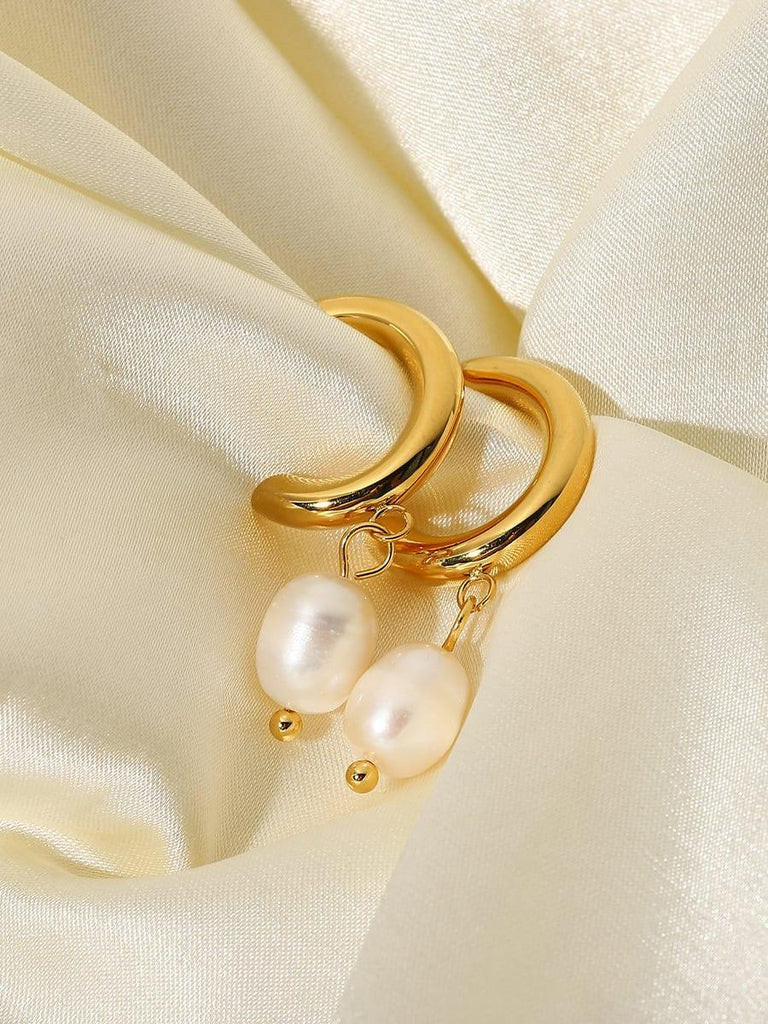 Freshwater Pearl C-Hoop Earrings - Arabella Cleo