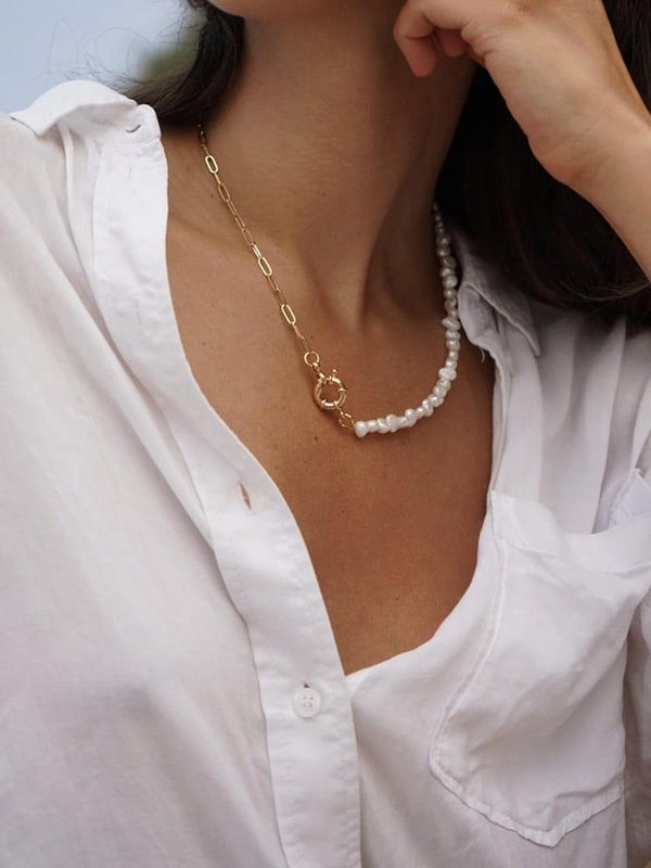 Freshwater Pearl Paperclip Chain Necklace - Arabella Cleo