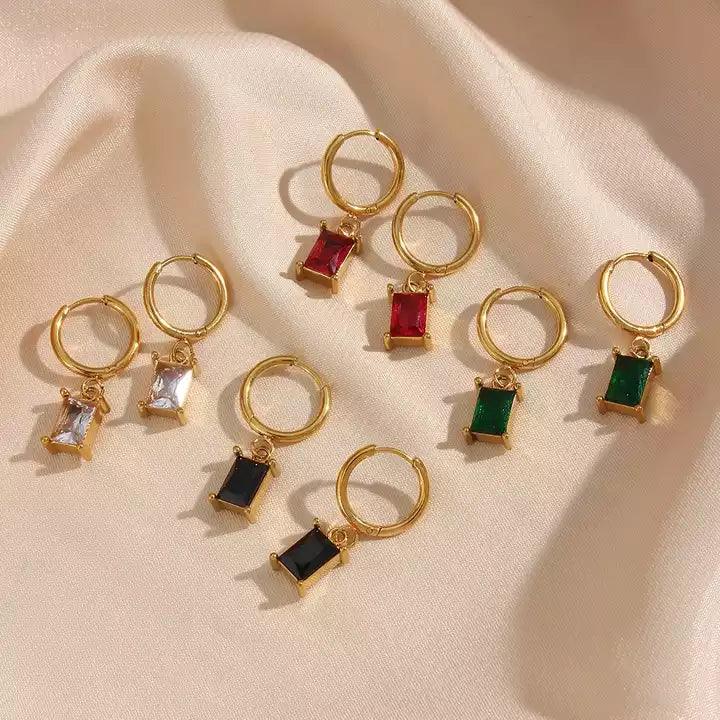 18k Gold Gemstone Huggie Earrings - Arabella Cleo